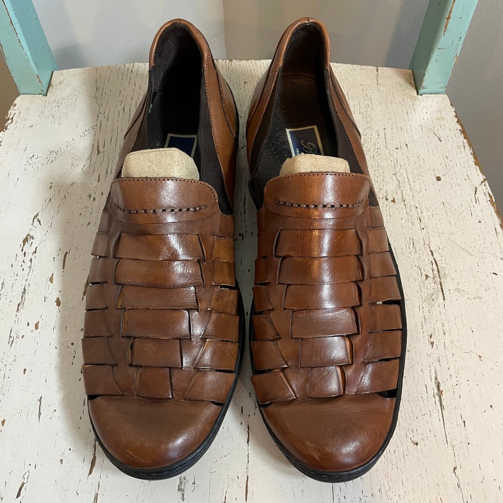 Bragano Cole Haan Fisherman Woven Loafers Sandals Italy Mens 11.5 Brown Leather